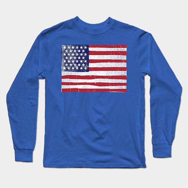 Vintage Distressed Barn Painting American Flag Long Sleeve T-Shirt by Hashtagified